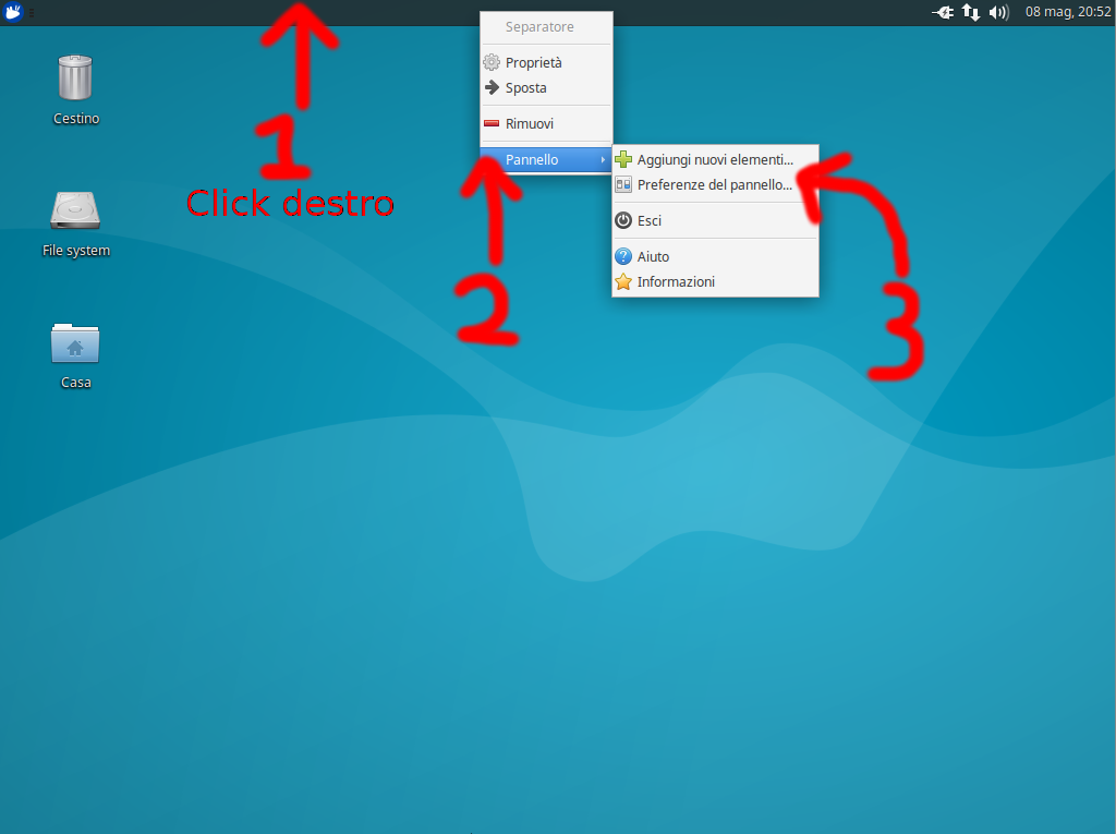 Xubuntu configurazione pannello