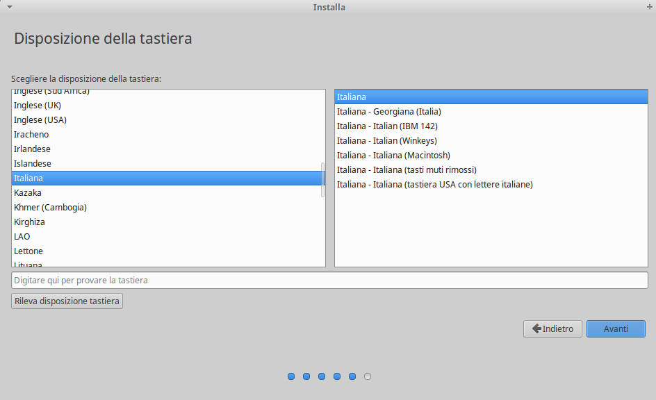 Installazione Xubuntu - Scelta tastiera
