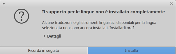 Xubuntu installazione supporto lingue